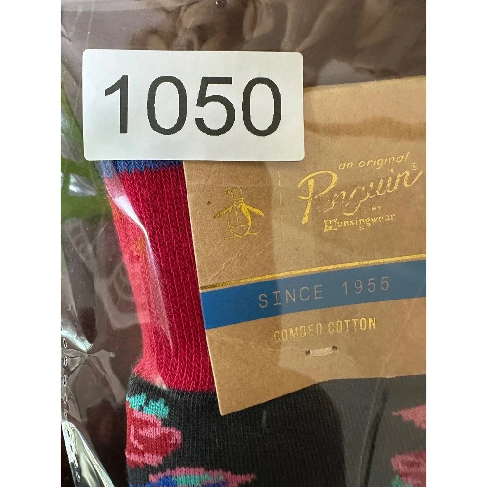 Original Penguin Floral Crew Socks Mens Red Grey Rose Pattern 5G16-3045